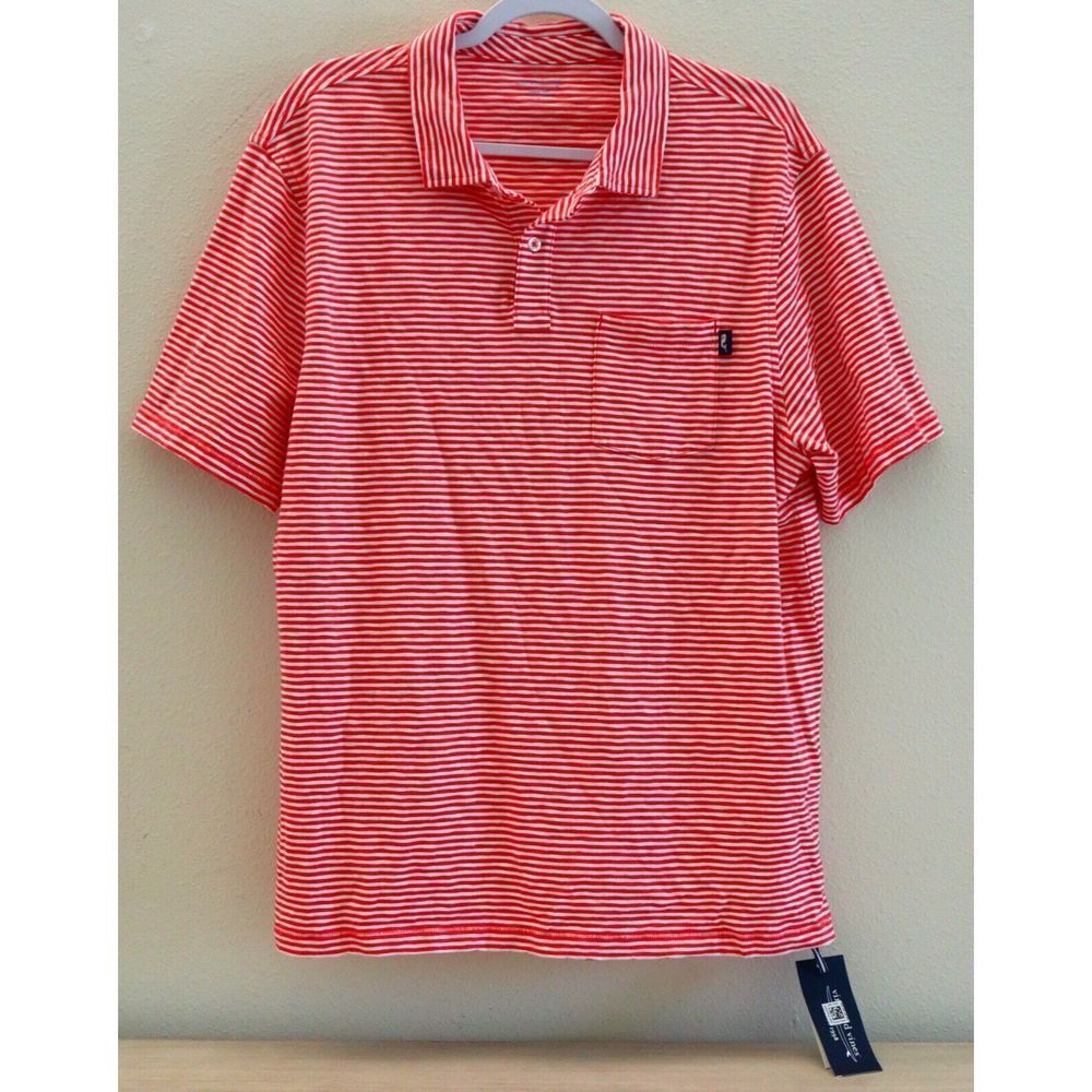Vineyard Vines Men's Sz Large Red/White Striped S/S Performance Polo Shirt $85